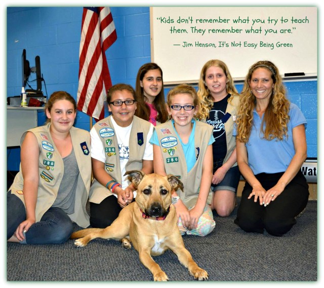 Hocus Pocus and I teaching our local Girl Scouts how to be Canine Safety Smart this week